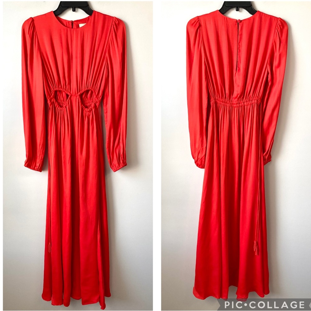 Farm Rio Ruched Cut Out Satin Maxi Dress‎ Red XS - Picture 3 of 9